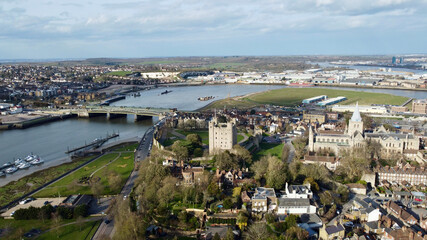 Fototapeta na wymiar Aerial view of Rochester and castle.