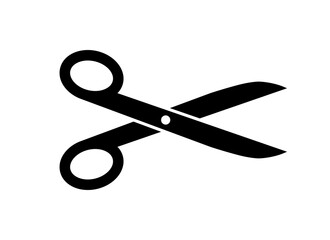 Scissor icon. Silhouette black scissors isolated on white background. Symbol barber. Simple open scissor for design of hairdresser, etc. Scissors cut line paper. Outline sign. Vector illustration