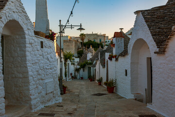 Sunrise in Alberobello. the town of trulli in Puglia, a fantastic landscape