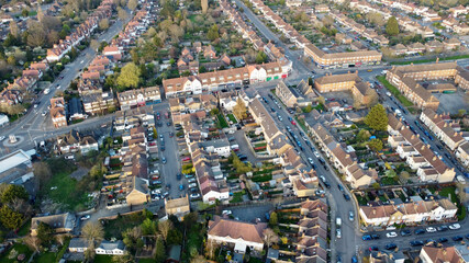 Fototapeta na wymiar Aerial view of English suburbs.