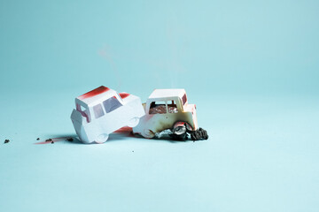 Two Car Collision, of paper craft cars