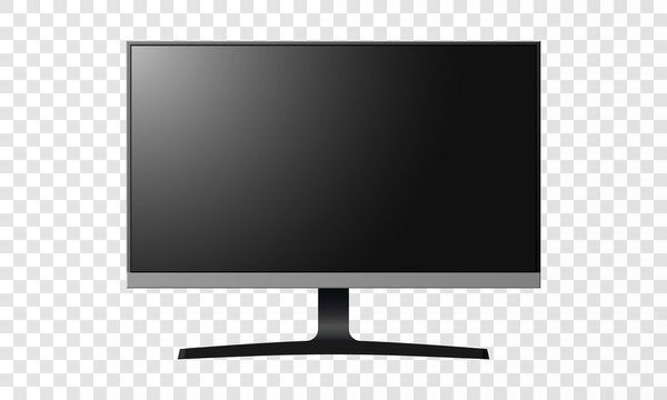 Black flat screen LCD monitor isolated on transparent background vector illustration.