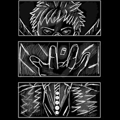 Hand drawn manga face with mask and hands. Design for t-shirt graphics, banner, fashion prints, slogan tees, stickers, flyer, posters and other creative uses