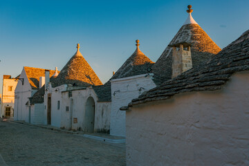 Sunrise in Alberobello. the town of trulli in Puglia, a fantastic landscape