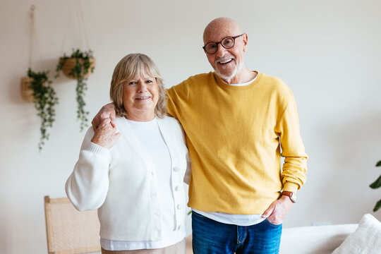 Happy elderly couple at home