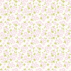 Obraz na płótnie Canvas Vintage floral background. Floral pattern with small pale pink flowers on a white background. Seamless pattern for design and fashion prints. Ditsy style. Stock vector illustration.