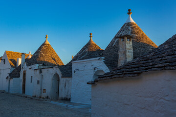 Sunrise in Alberobello. the town of trulli in Puglia, a fantastic landscape