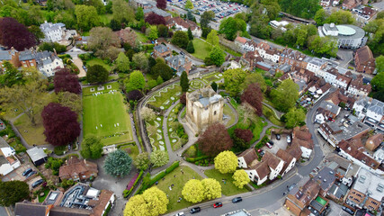 Aerial view of English castle. Guildford.