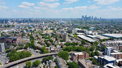 Aerial photo of South London skyline.
