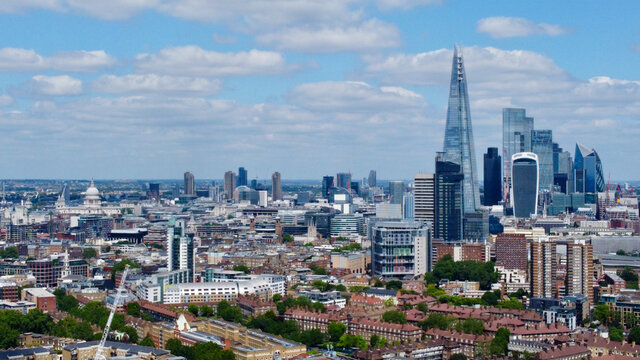 London skyline, City of London. Aerial photo.