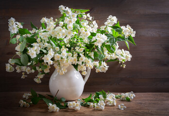 bouquet of jasmine flowers in a vase
