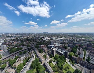 Aerial landscape of London in the Sun.