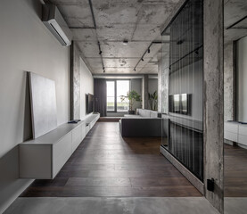 Interior in loft style with concrete elements