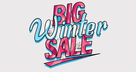 Animation of big winter sale text over flowers moving in hypnotic motion - Powered by Adobe