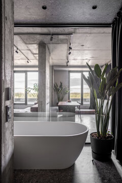 Interior in loft style with concrete elements