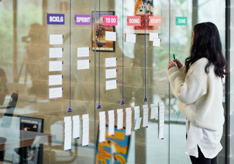 Girl by Kanban board