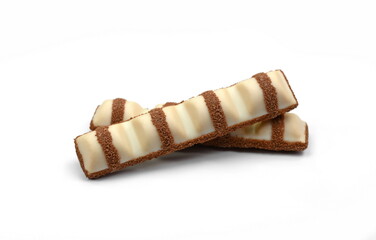 White Chocolate Bar with soft hazelnut filling isolated on white background.