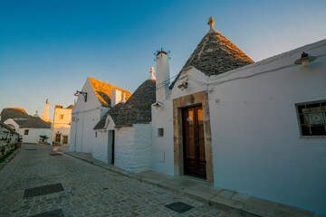 Sunrise in Alberobello. the town of trulli in Puglia, a fantastic landscape