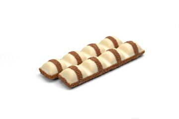 White Chocolate Bar with soft hazelnut filling isolated on white background.