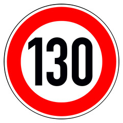 Verkehrszeichen Tempolimit 130 auf weissem Hintergrund - obrazy, fototapety, plakaty