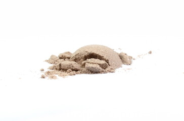 A heap of Whey chocolate protein powder  isolated on white background.