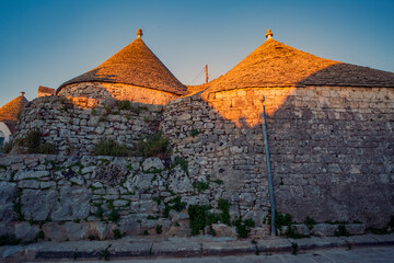 Sunrise in Alberobello. the town of trulli in Puglia, a fantastic landscape