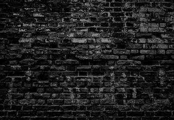 Fototapeta na wymiar Old dirty wet shabby brick wall of ancient ragged horror facade. Uneven pitted fissured stone. Rusted rot, messy cracked scary blocks. Retro dark grimy rusty daub brickwall for 3D rustic grunge design