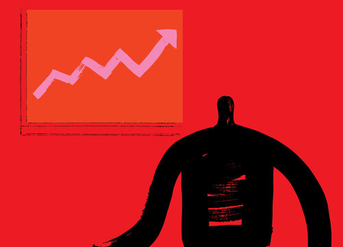 Man with Graph Moving Upwards showing Progress