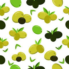 Olives seamless vector pattern on white background