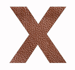 X uppercase alphabet letter - Brown leather texture background