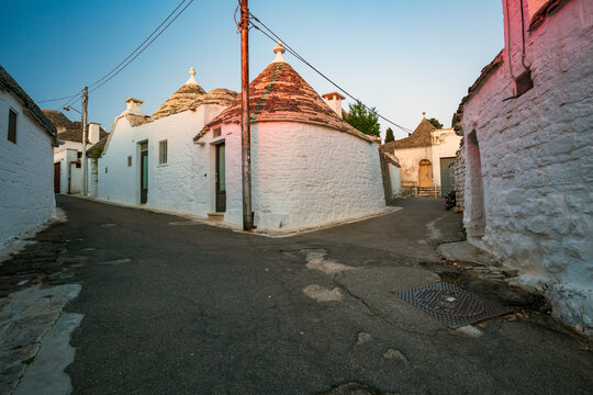 Sunrise in Alberobello. the town of trulli in Puglia, a fantastic landscape