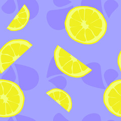 Citrus Fruit Vector Pattern Illustration on Purple Background