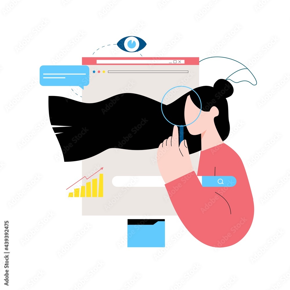 Poster seo, search engine optimization, keyword research, market research flat vector illustration. seo con