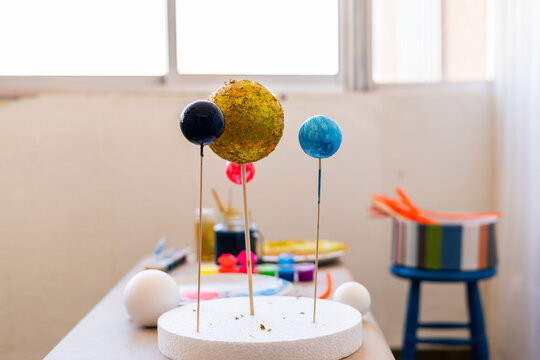 Studio shoot of solar system school science project