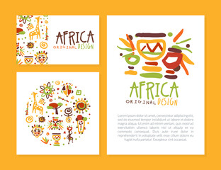 Africa Card Templates Collection, Traditional African Culture Symbols and Space for Text, Banner, Brochure, Poster Vector Illustration