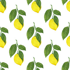 Watercolor seamless pattern with lemons. Creative summer print with fruit for any purposes.	