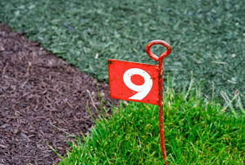 Hole number 9, Golf course, symbolic or sign at Golf clubs, Post number nine