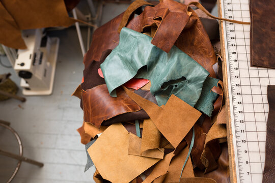 Leather swatches in workshop