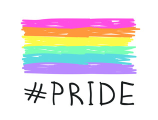 Vector Doodle Illustration Rainbow. Cartoon Pride Colorful Drawing. Hand Drawn LGBTQ Flag Support Ribbon Sketch