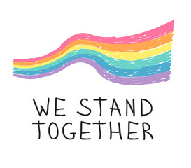 Vector Doodle Illustration Rainbow. Cartoon Pride Colorful Drawing. Hand Drawn LGBTQ Flag Support Ribbon