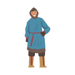 Cheerful Polar Man Character, North Eskimo Man in Traditional Clothing Cartoon Vector Illustratio © topvectors