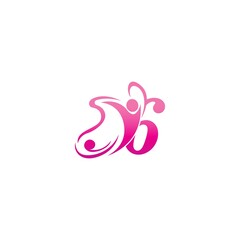 Number 6 butterfly and success human icon logo design illustration