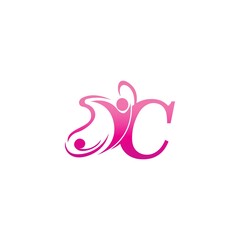 Letter C butterfly and success human icon logo design illustration