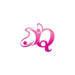 Letter Q butterfly and success human icon logo design illustration