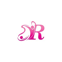 Letter R butterfly and success human icon logo design illustration