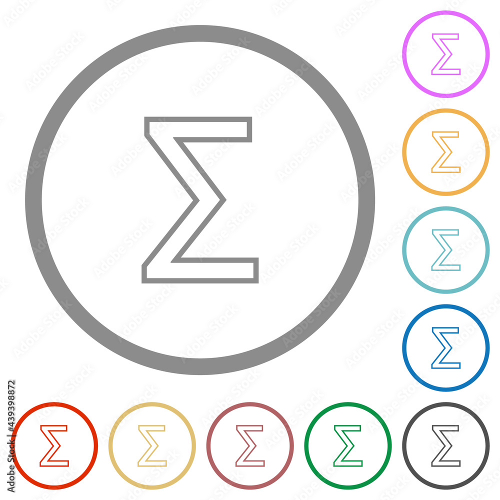 Poster sum symbol flat icons with outlines