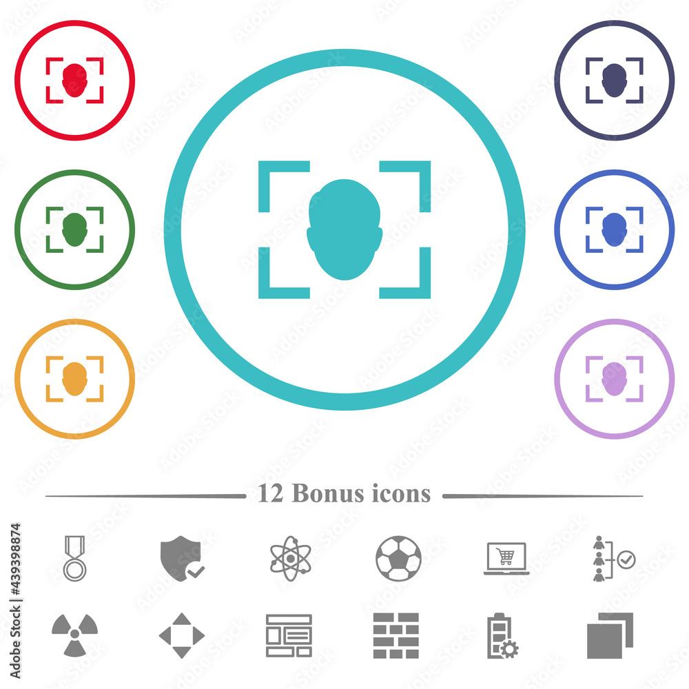 Poster camera selfie mode flat color icons in circle shape outlines