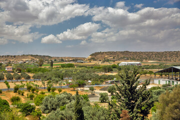 Fototapeta na wymiar Typical Cypriot landscape wit village and hills close to Larnaca, Cyprus.