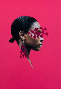 Mixed media portrait in power pink