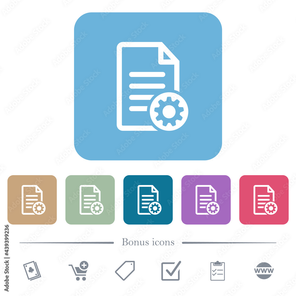 Poster document settings flat icons on color rounded square backgrounds
